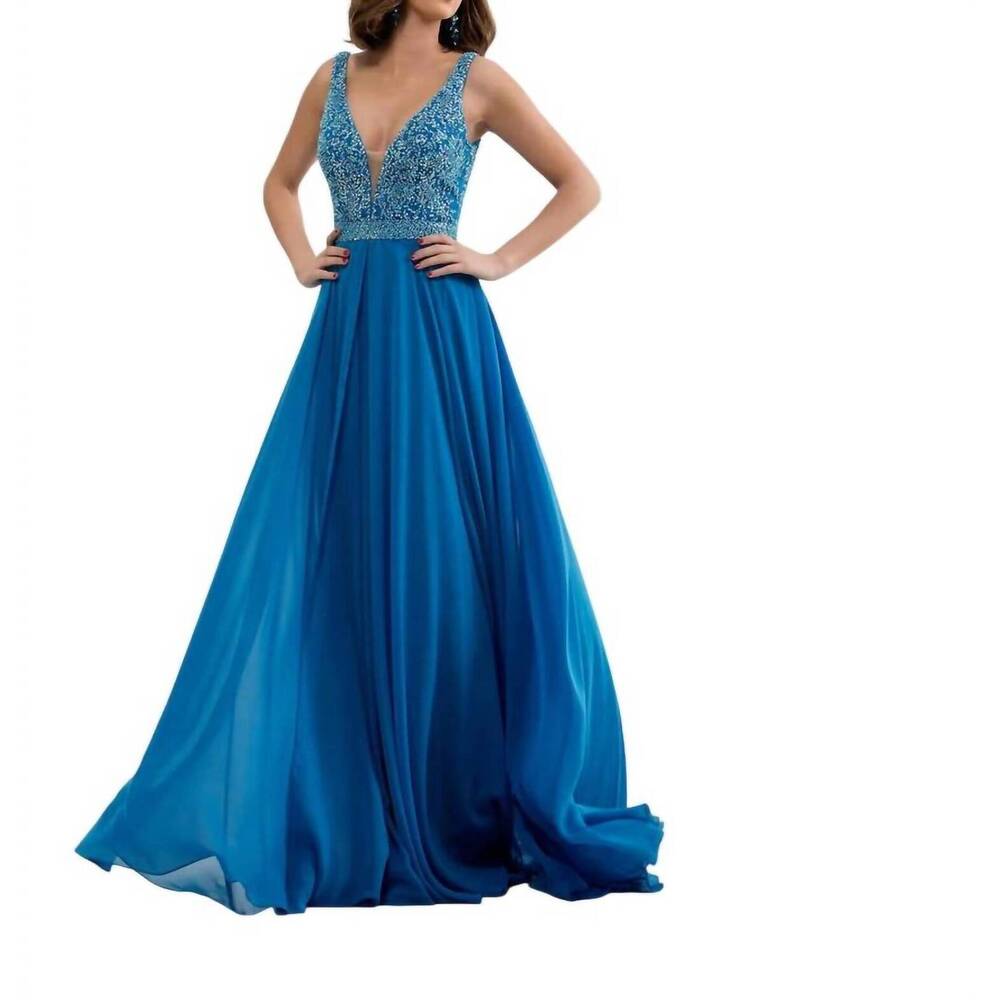 NEW JASZ COUTURE a line gown in deep turquoise